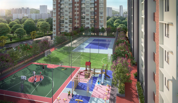 Sports and play court at Purva Brookshire, Hennur Main Road &mdash; basketball court render