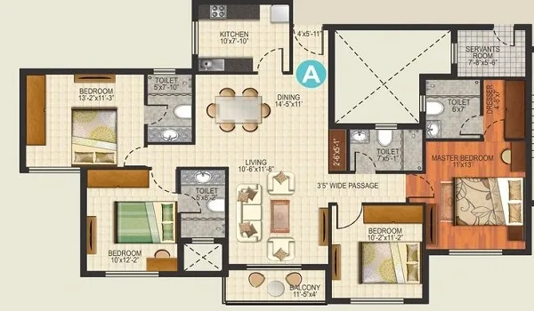 4 BHK floor plan at Purva Brookshire, Hennur Main Road &mdash; 2,400 &ndash; 2,800 sq.ft.